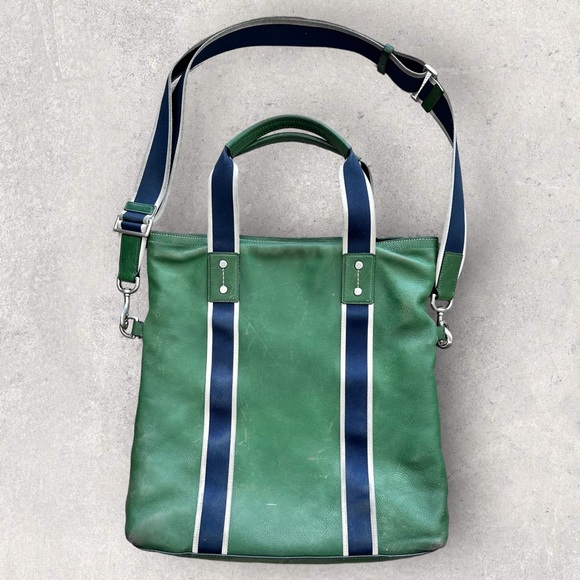 COACH Heritage Web F70558 Green Leather Foldover Tote Messenger Men’s Bag - Picture 4 of 11